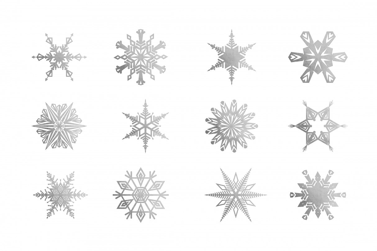 Twelve geometric snowflakes in gray Poster och Canvastavla