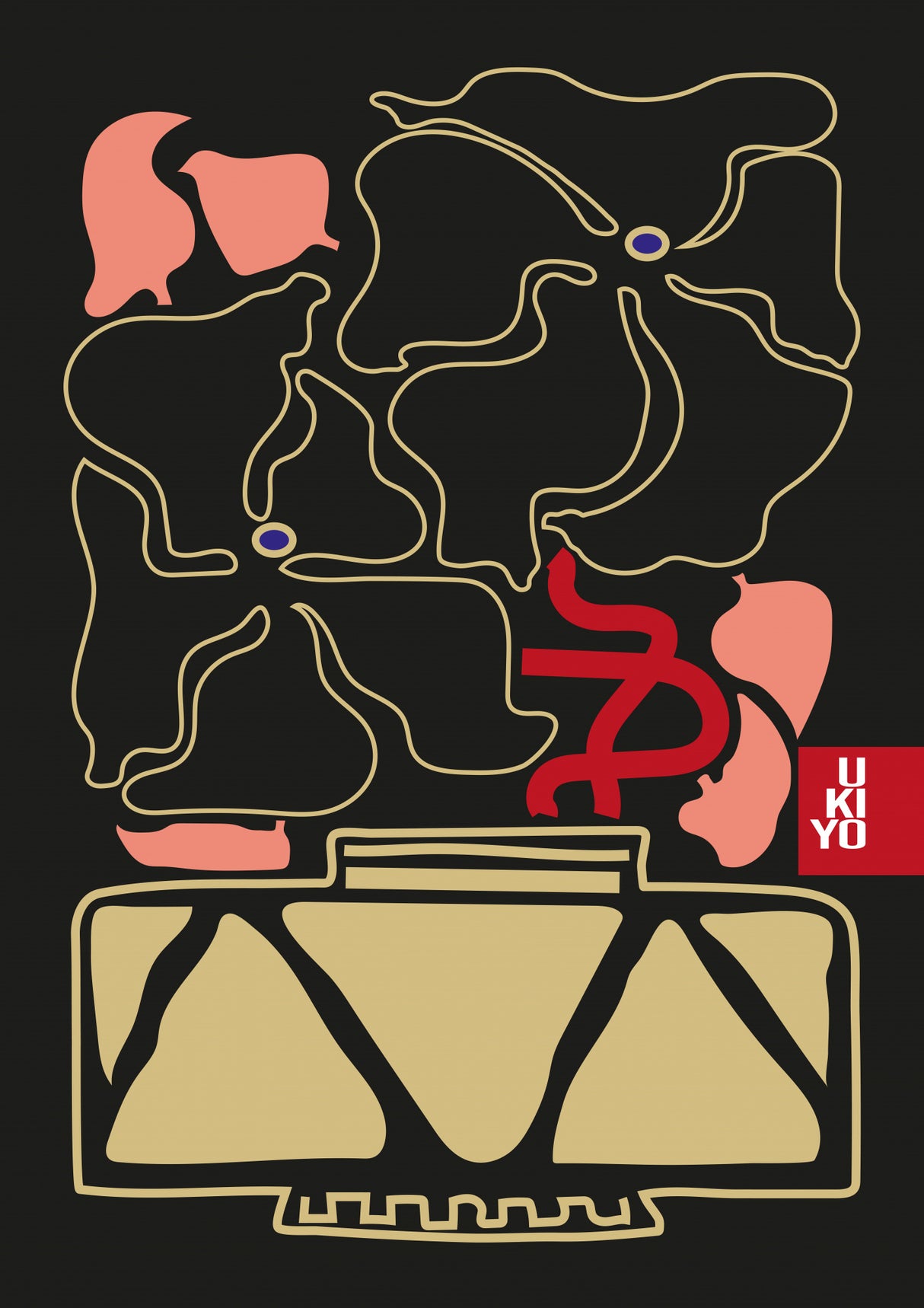 Ukiyo Vase Flower Outline Poster och Canvastavla