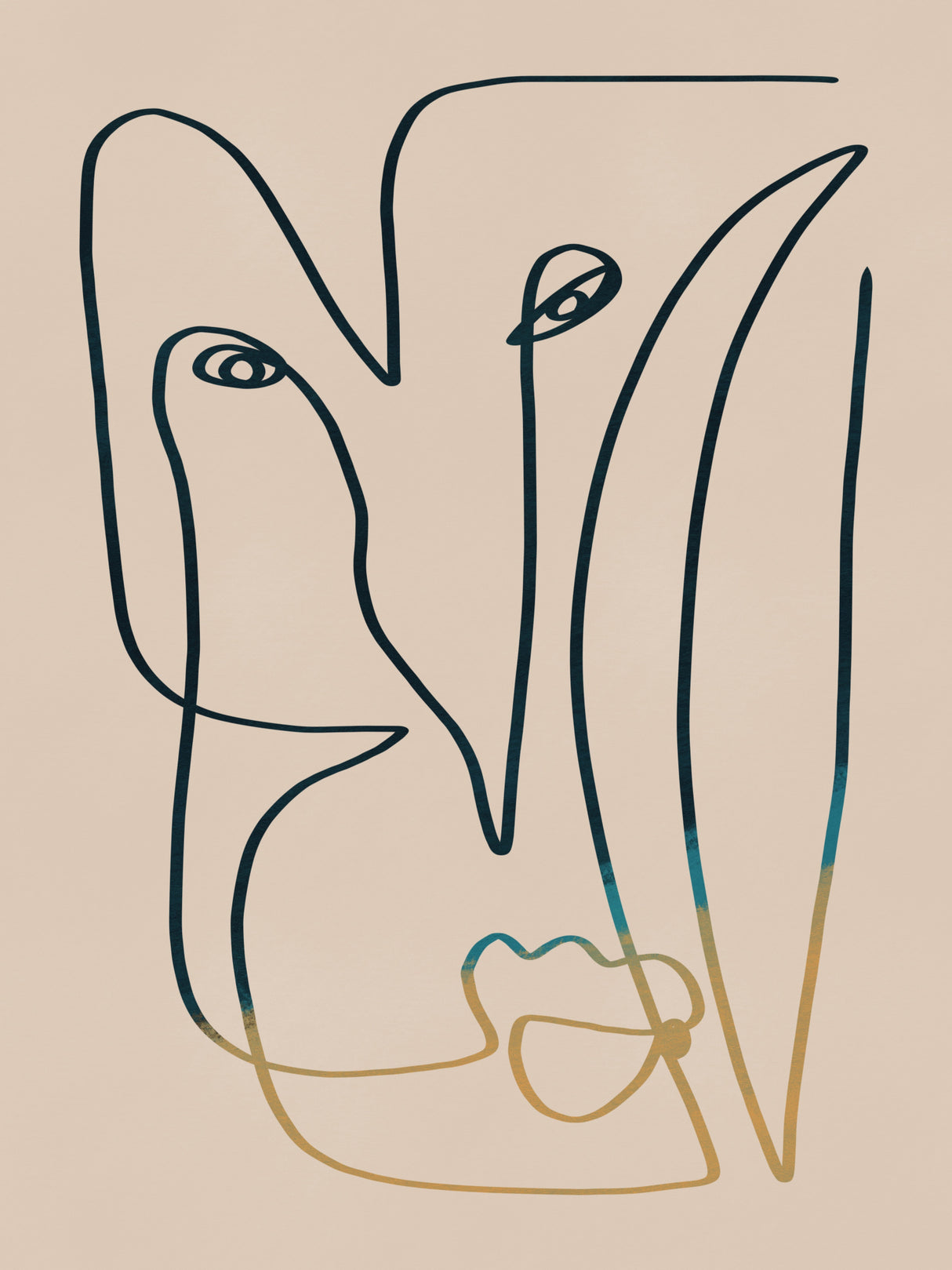 Line Art Face Study Poster och Canvastavla