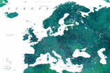 Teal detailed map of Europe Poster och Canvastavla