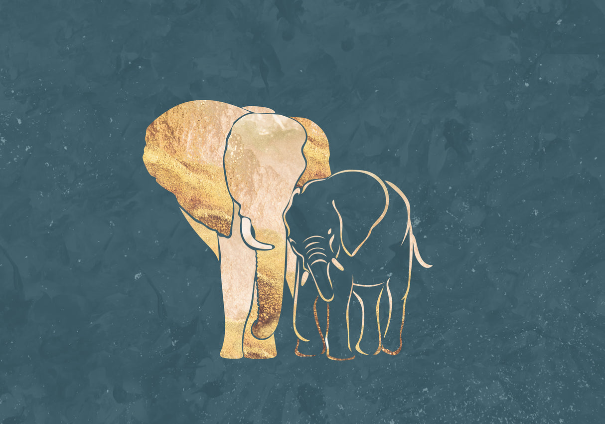 Gold Elephant Line art Silhouettes 2 Poster och Canvastavla
