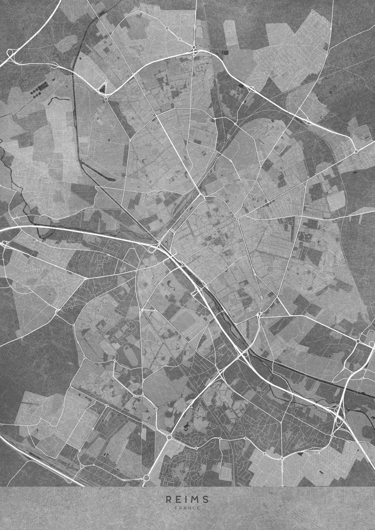 Gray vintage map of Reims France Poster och Canvastavla