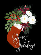 Floral Stocking Happy holidays in black Poster och Canvastavla
