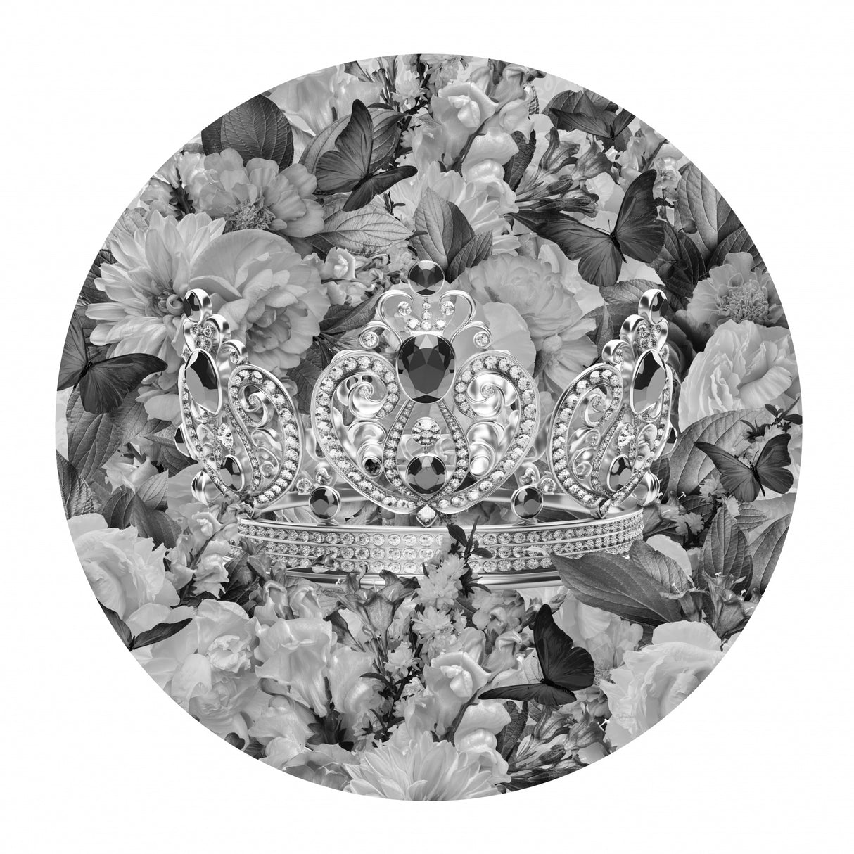 Morning Dream Blooms &amp; Crown Black &amp; White Poster och Canvastavla