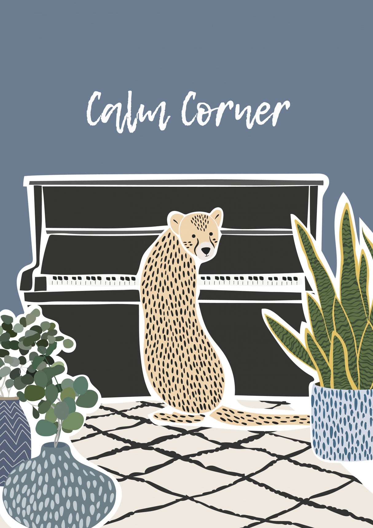 Calming Corner Kids Cheetah Piano Print Poster och Canvastavla