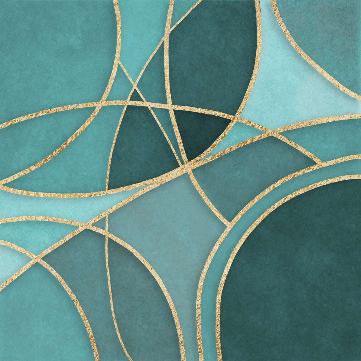 Round Abstracts Turquoise Gold Poster och Canvastavla