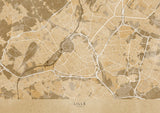 Sepia vintage map of Lille France Poster och Canvastavla