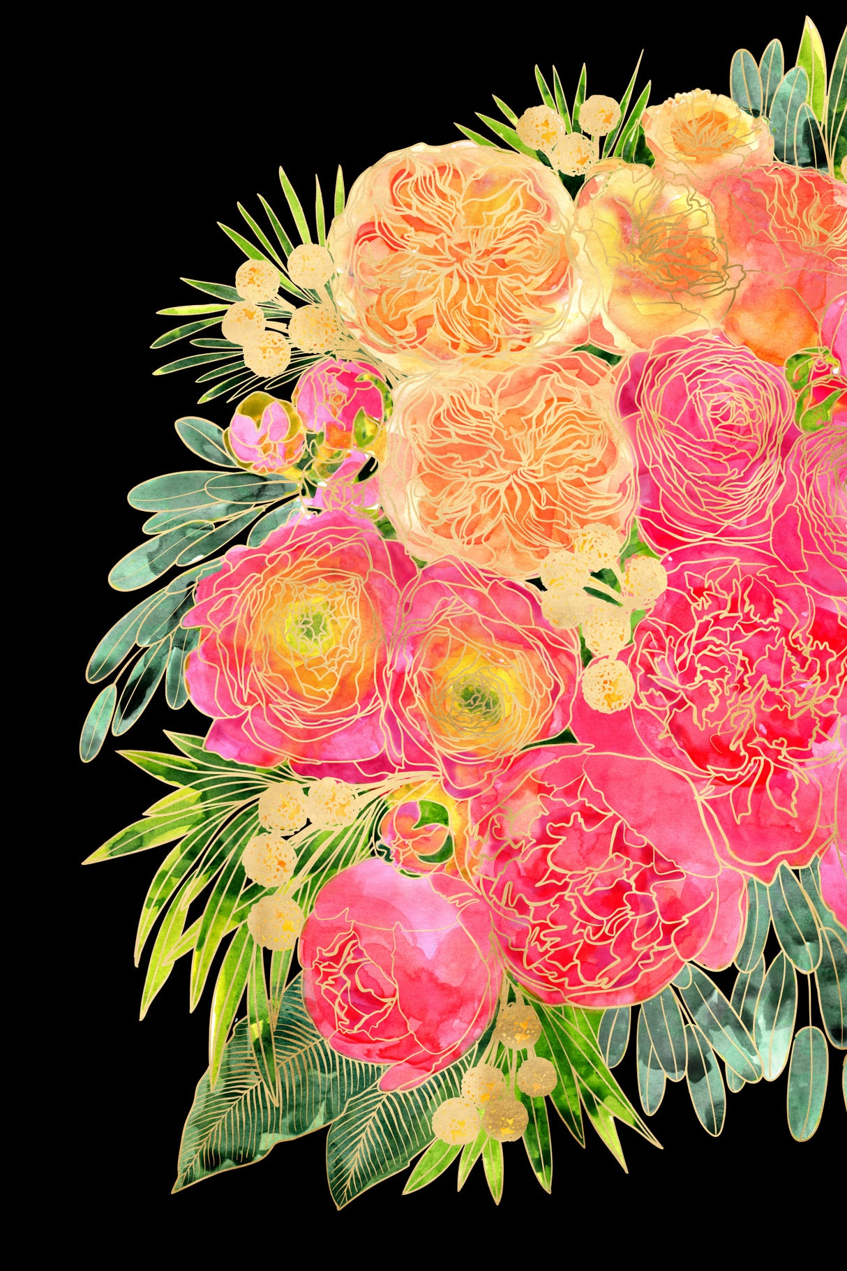 Rekha floral art in bright watercolor Poster och Canvastavla
