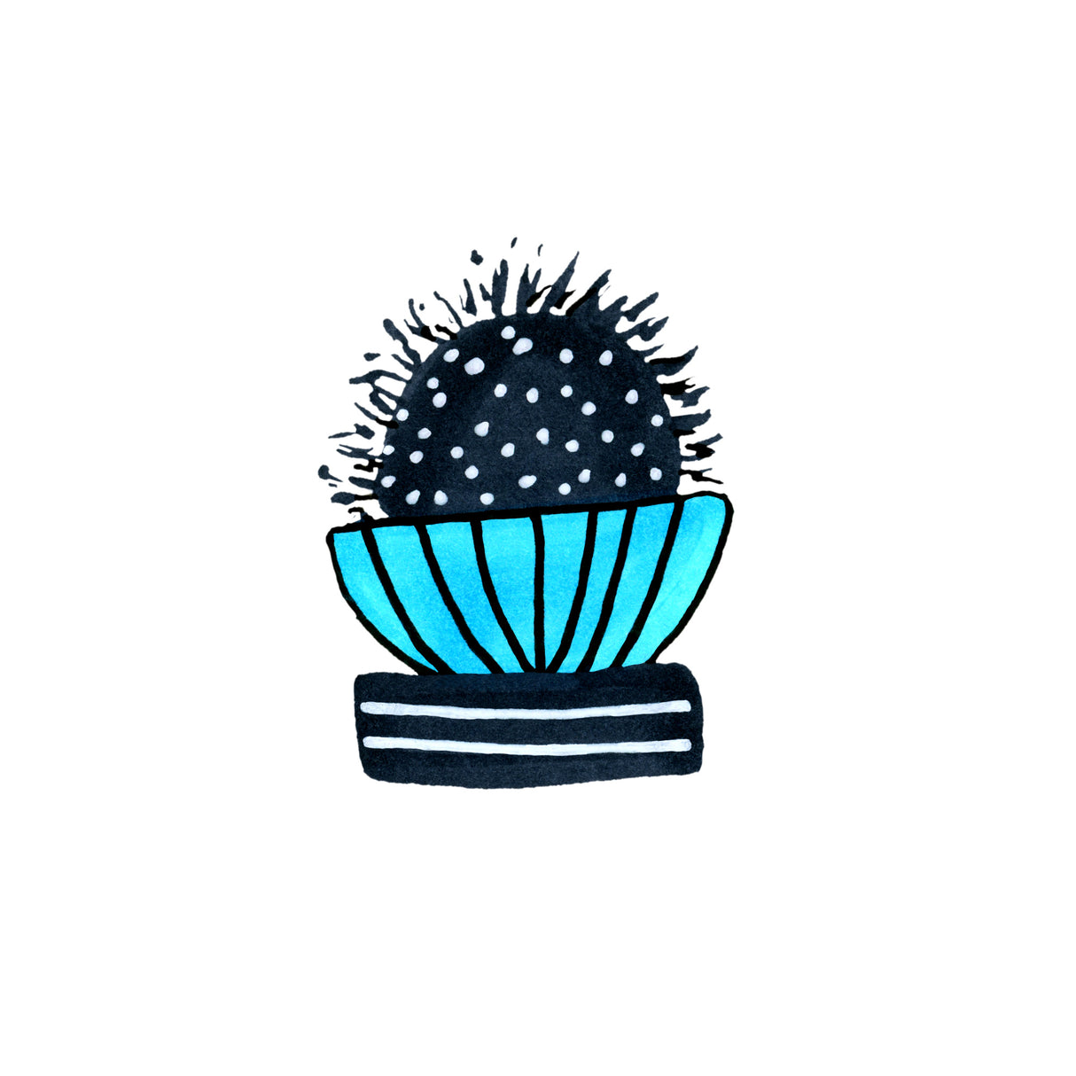 Cactus 2 Desert Plant Blue Black Poster och Canvastavla