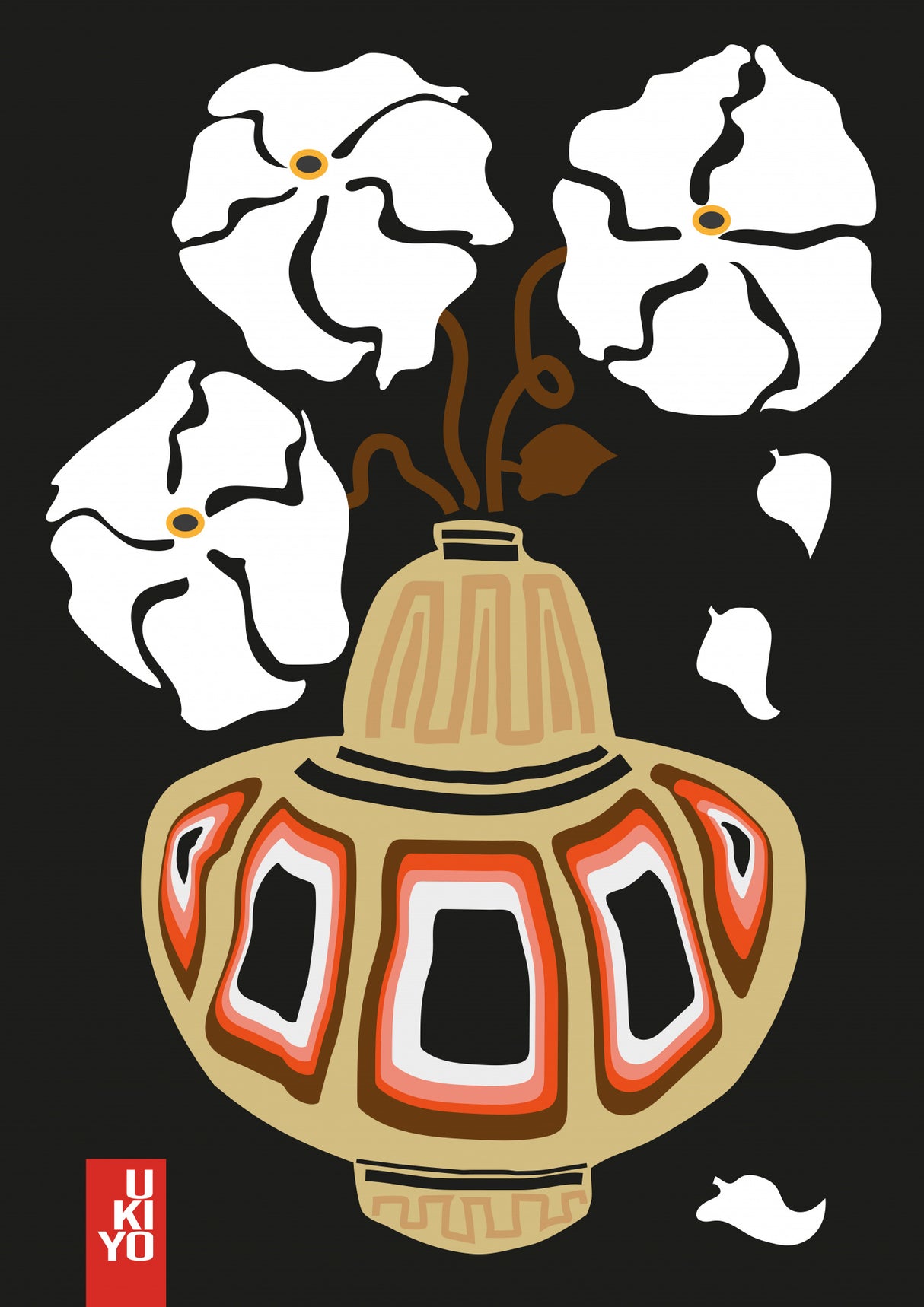 Ukiyo Vase Flower Black Poster och Canvastavla