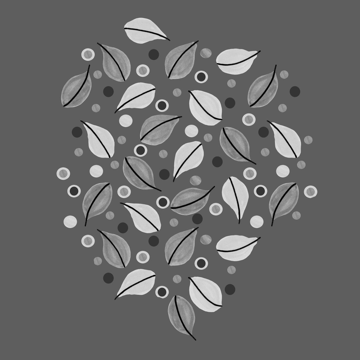 Black and White Fallen Leaves On Gray Poster och Canvastavla