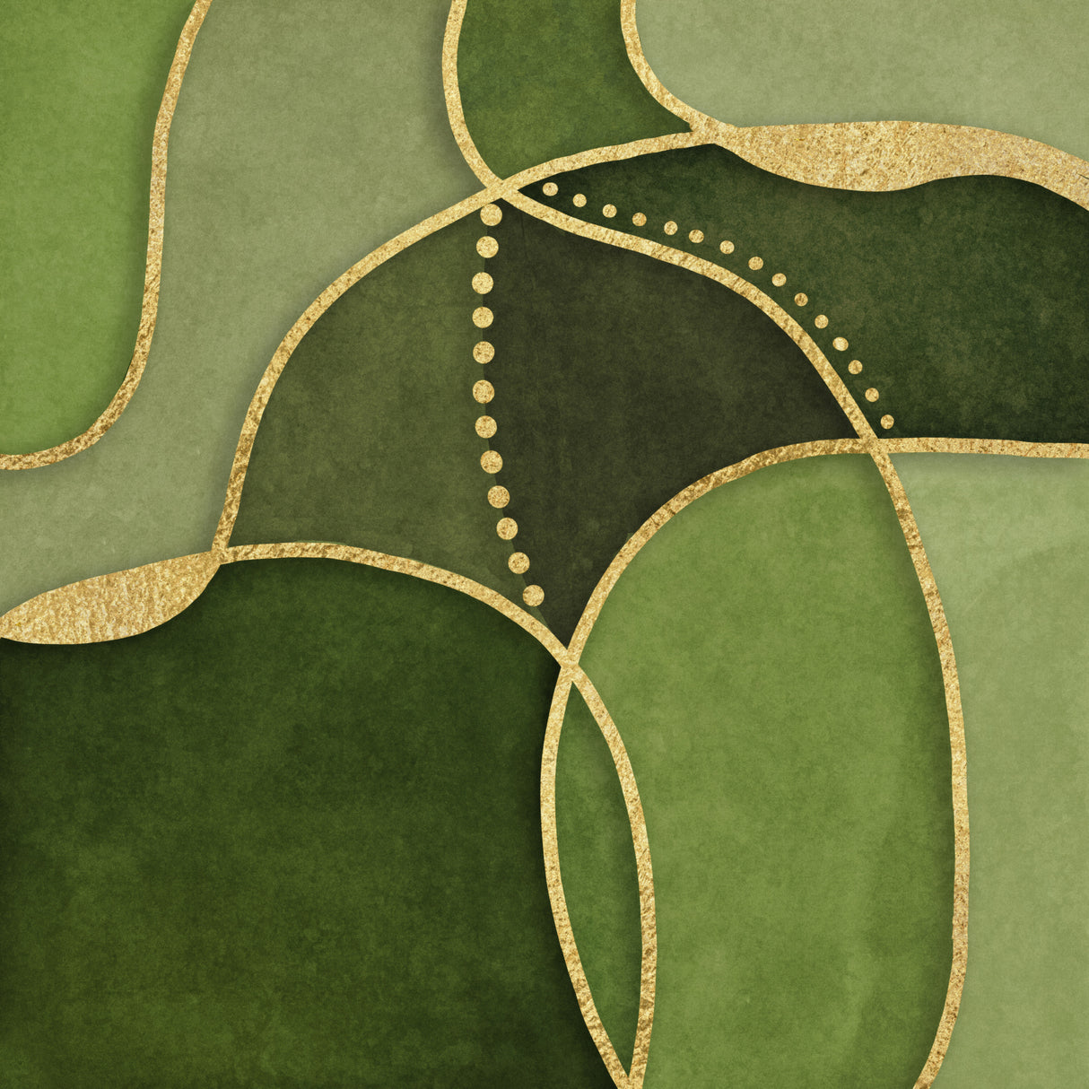 Calm Shapes Green Gold Poster och Canvastavla