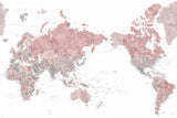 Pacific centered world map in dusty pink Poster och Canvastavla