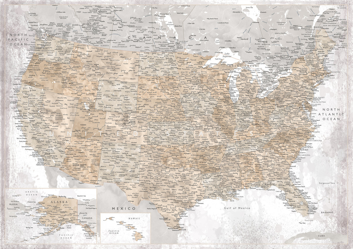 Highly detailed map of the United States, Kacia Poster och Canvastavla