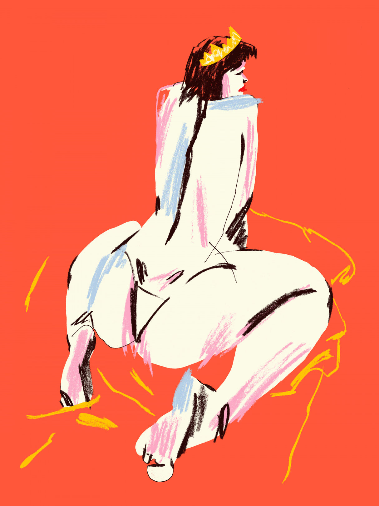 Female Nude Back View Orange Poster och Canvastavla
