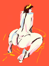 Female Nude Back View Orange Poster och Canvastavla