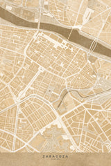 Map of Zaragoza downtown (Spain) in sepia vintage style Poster och Canvastavla