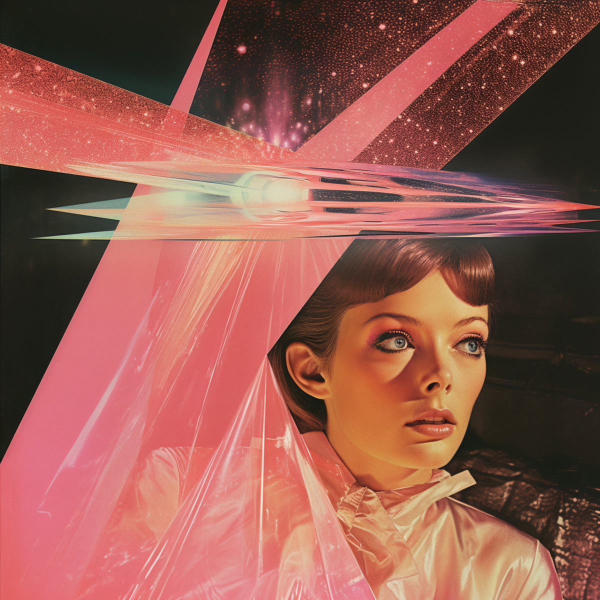 Prismatic Space Babe Collage Art Poster och Canvastavla