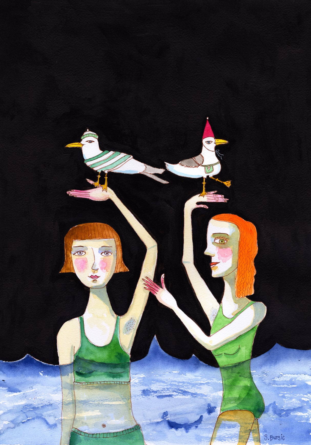 Best Friends Swimming with birds Poster och Canvastavla