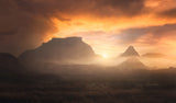 Foggy sunrise in Bardenas Reales 7R21610 Poster och Canvastavla