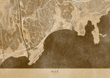 Sepia vintage map of Nice France Poster och Canvastavla