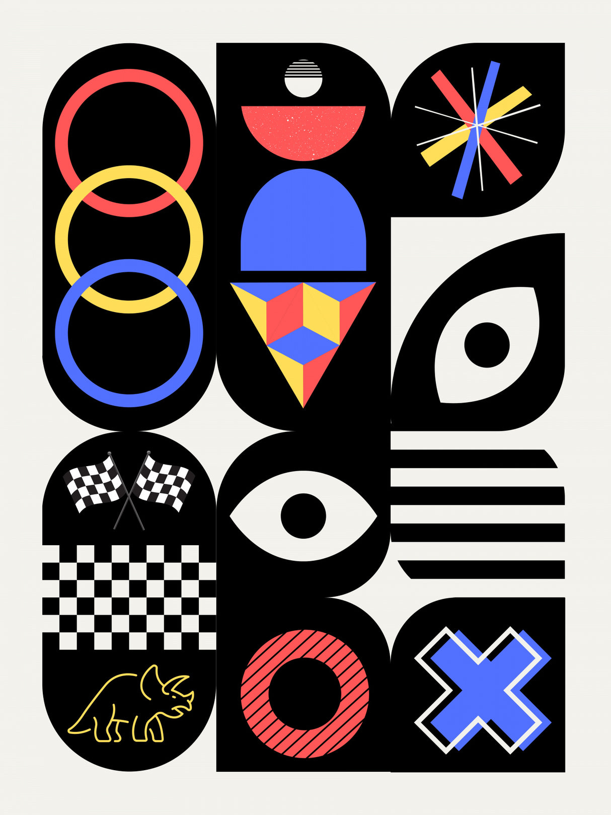 Maximalist Geometrical Four Colors Design Poster och Canvastavla