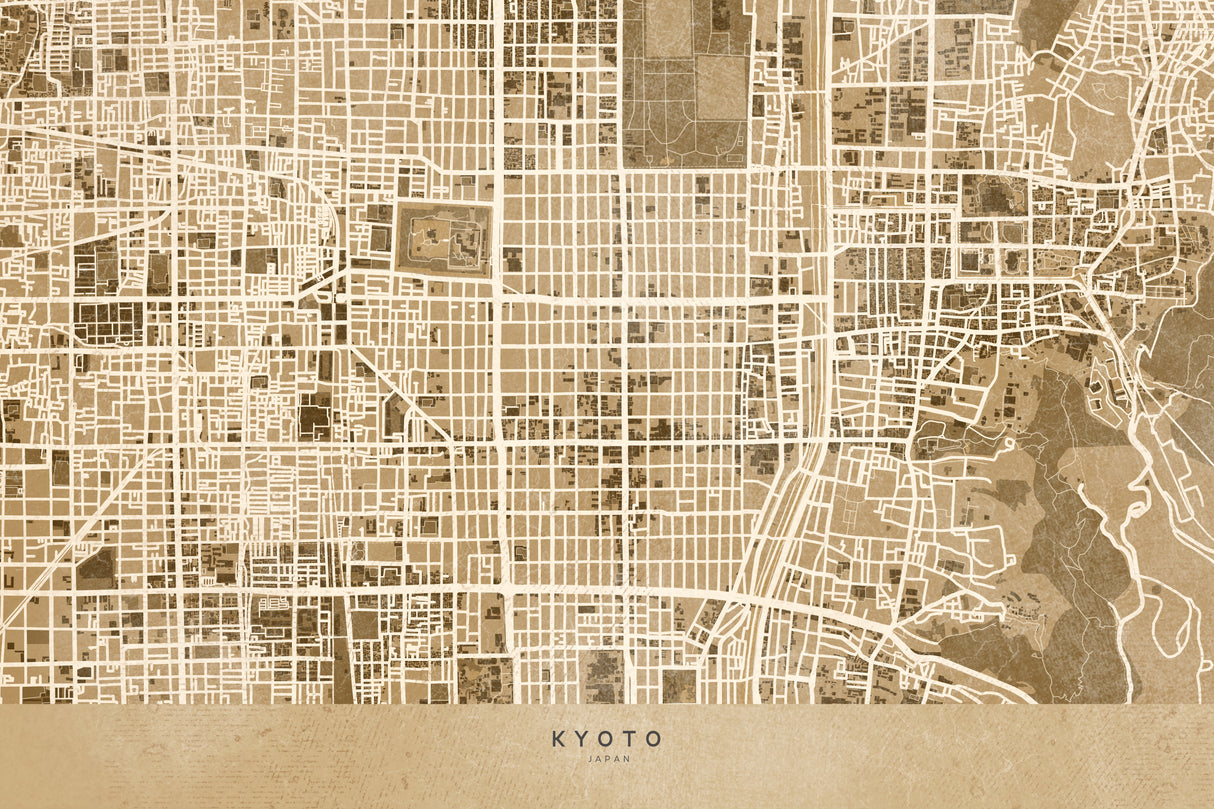Sepia map of Kyoto Poster och Canvastavla
