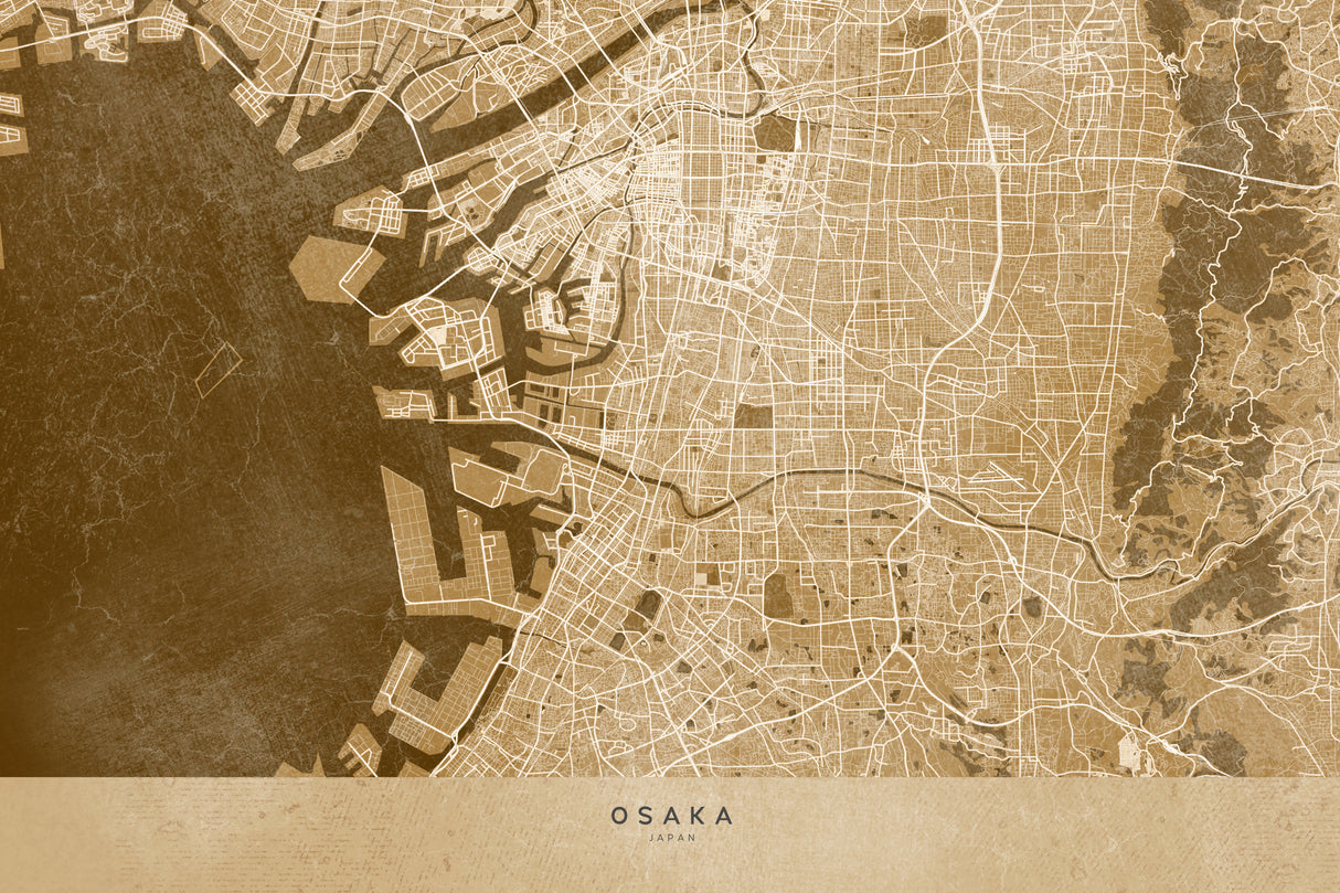 Sepia map of Osaka Poster och Canvastavla