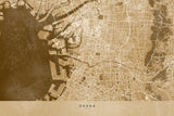 Sepia map of Osaka Poster och Canvastavla