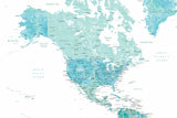 Map of North America in aquamarine watercolor Poster och Canvastavla
