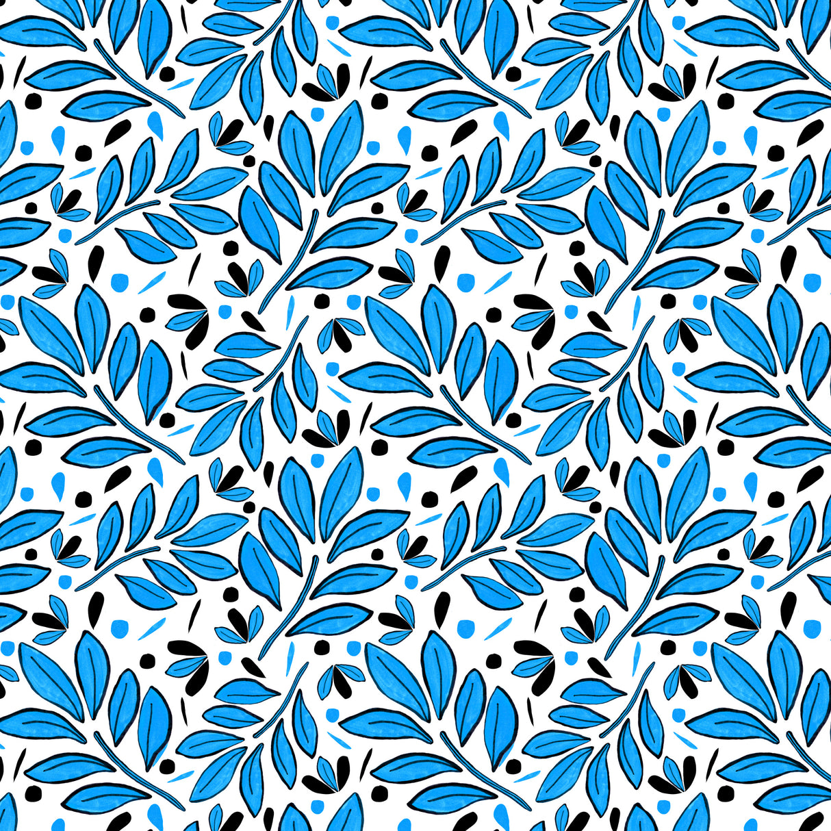 Lushy Leaves Blue Black Poster och Canvastavla