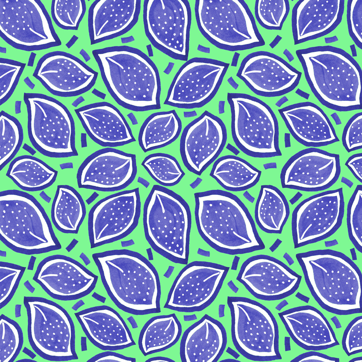 Scattered Leaves Polka Dot Navy On Green Poster och Canvastavla
