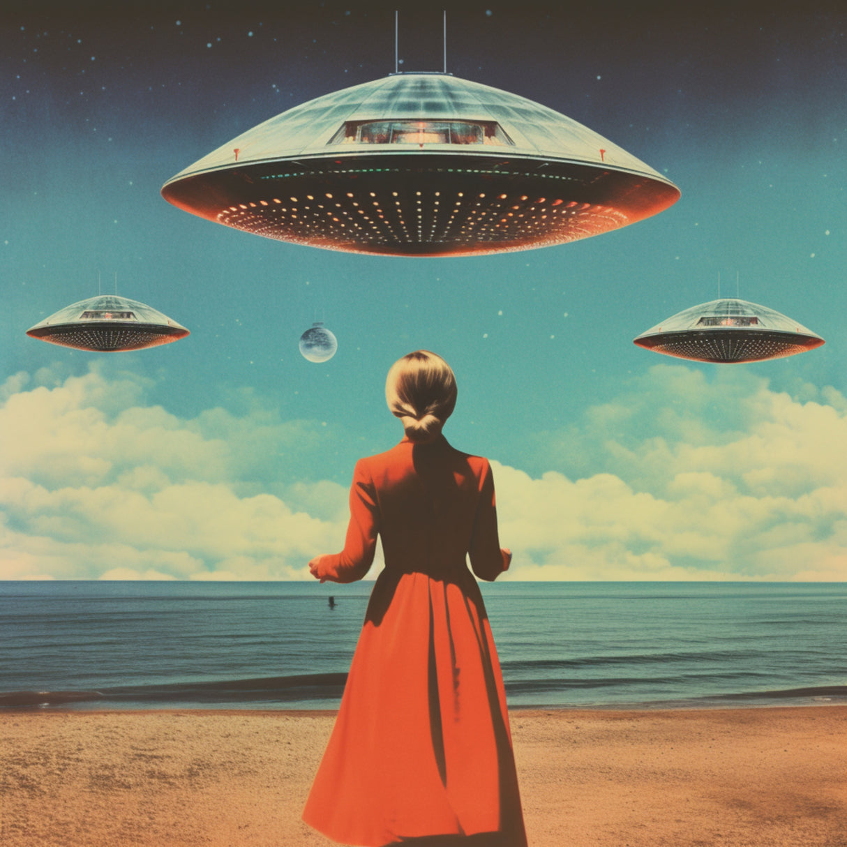 UFO Skies Collage Art Poster och Canvastavla