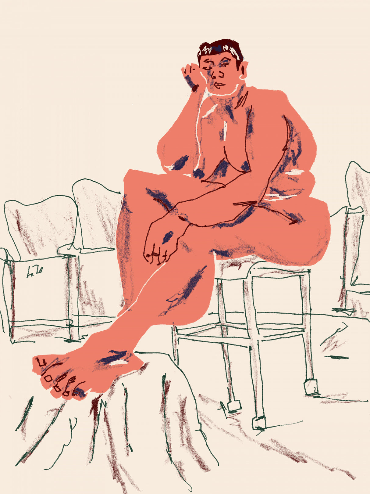 Nude Seated In A Chair Poster och Canvastavla
