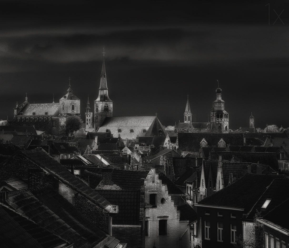 Bruges seen from the roof of the Kruispoort city gate Poster och Canvastavla