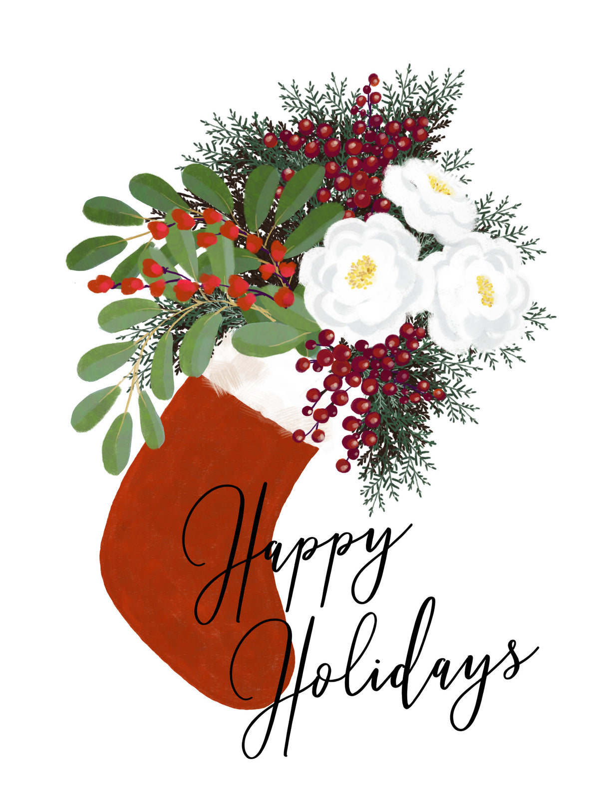 Floral Stocking Happy holidays in white Poster och Canvastavla