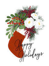 Floral Stocking Happy holidays in white Poster och Canvastavla