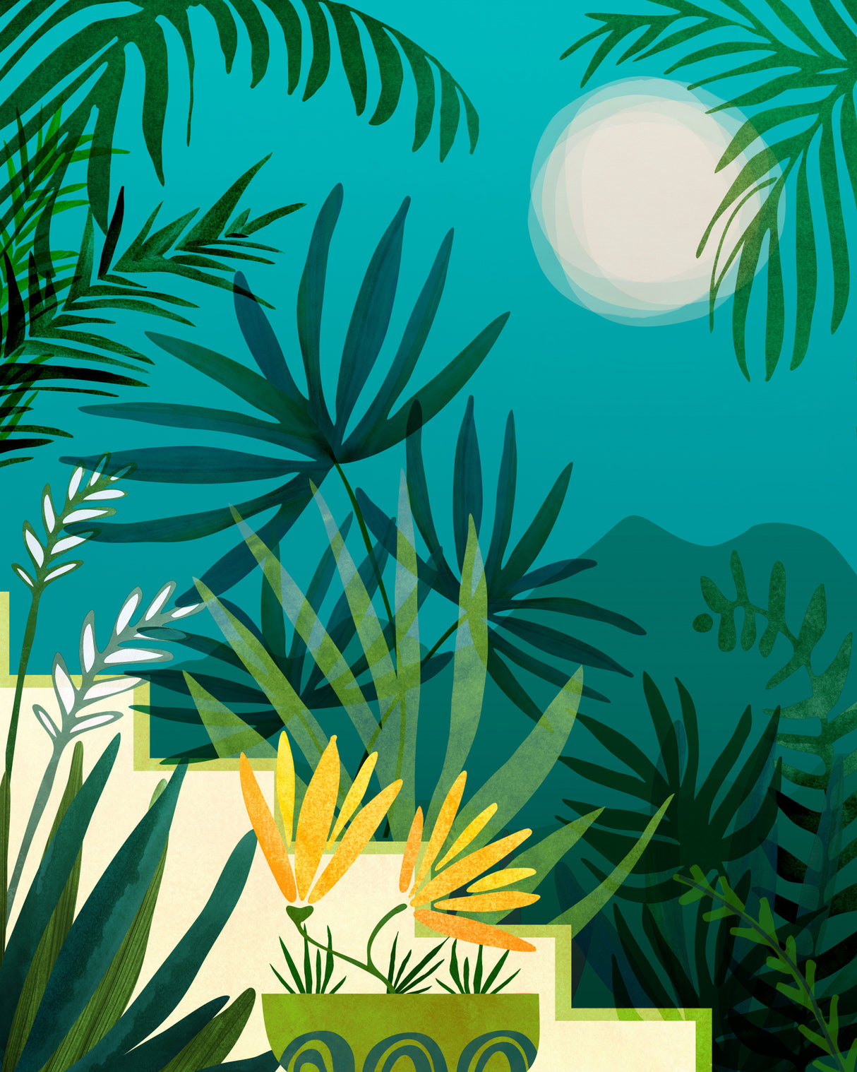 Rainforest With Moonlight Poster och Canvastavla
