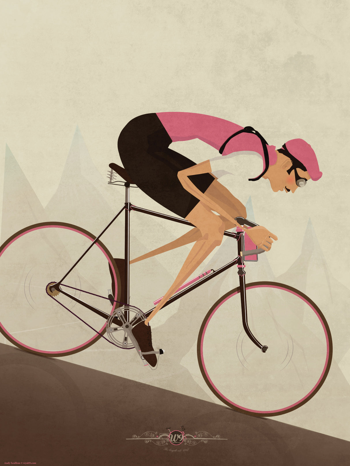 Vintage Downhill Cyclist On Bike Poster och Canvastavla