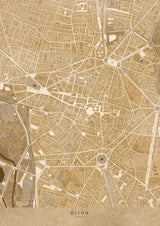 Sepia vintage map of Dijon downtown France Poster och Canvastavla