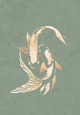 Sage Green Gold Koi Fish 1 Poster och Canvastavla