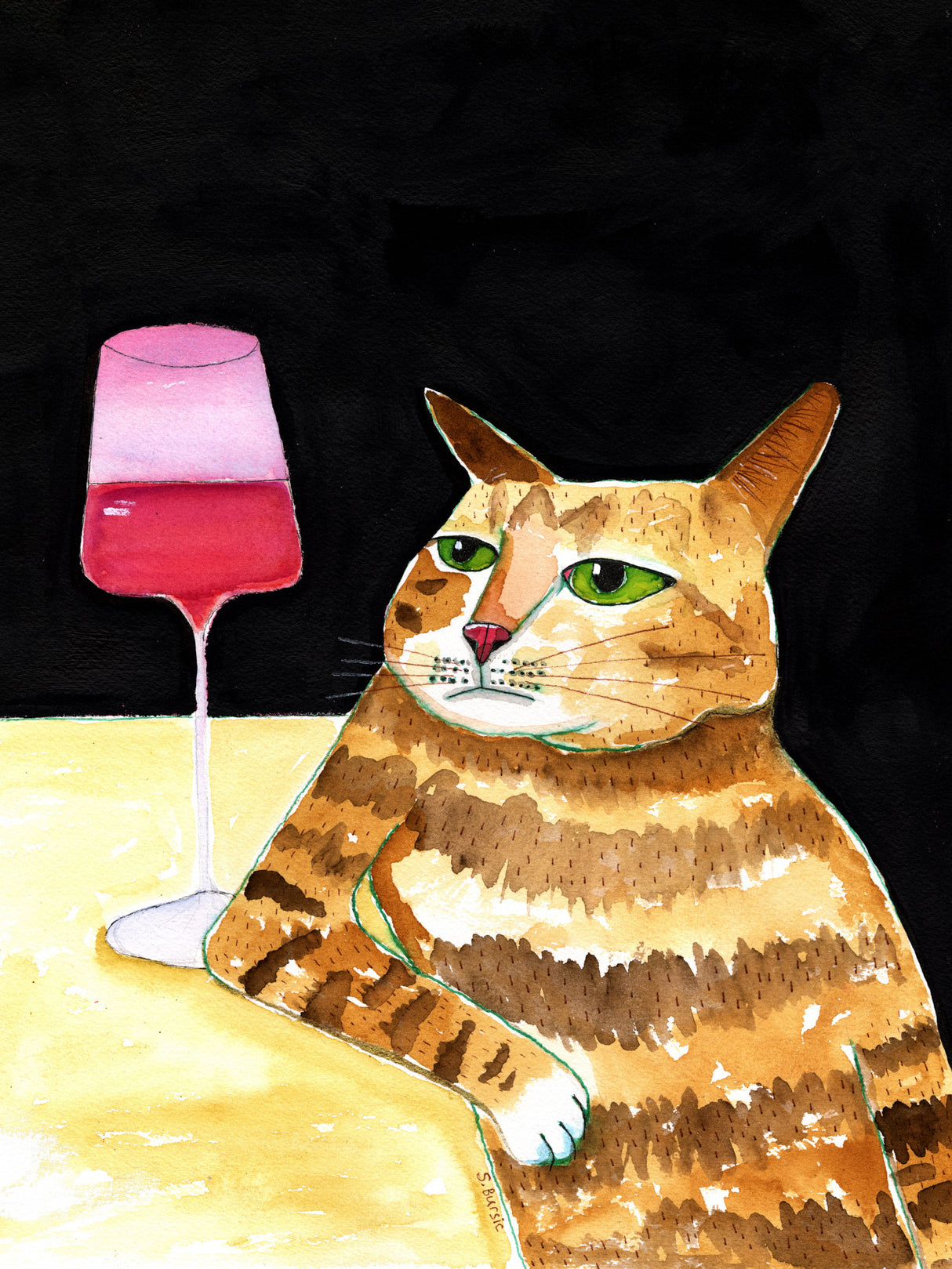 Cat Friday Night Drinks Wine Funny Cat Humour Poster och Canvastavla
