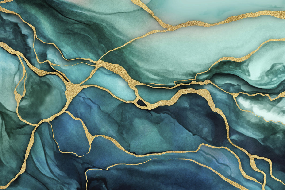 Marble Elegance Teal Gold Poster och Canvastavla