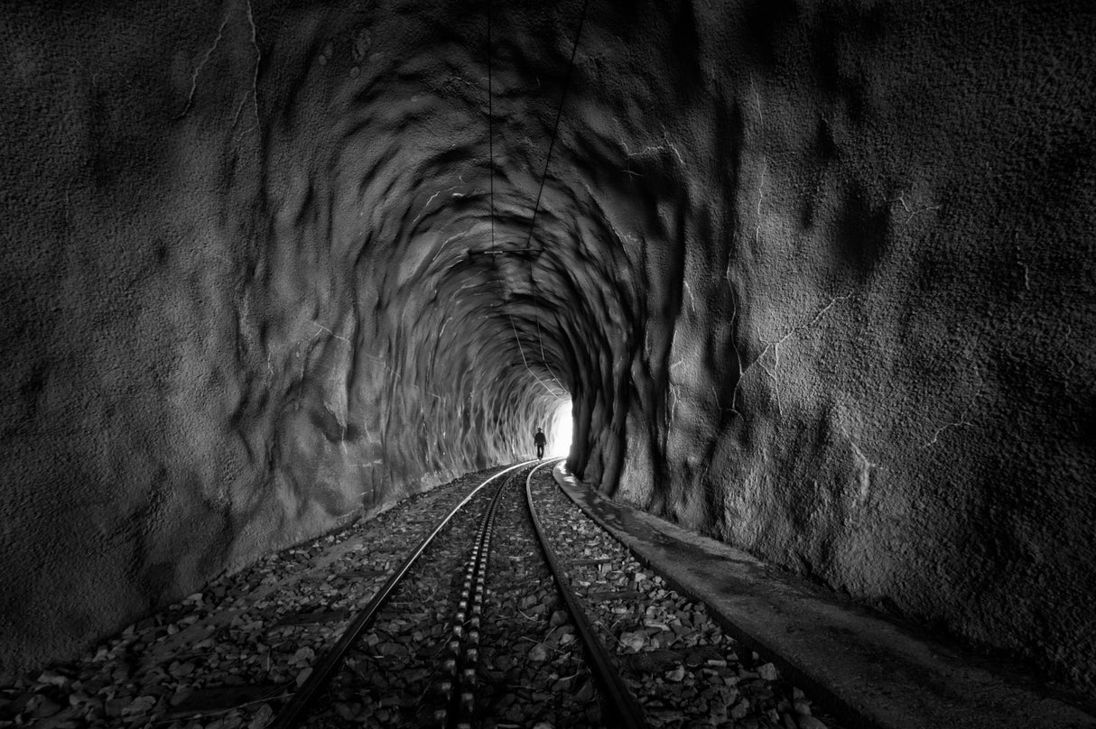 In the bowels of the mountain-BW Poster och Canvastavla