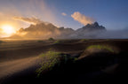 Vestrahorn shrouded in mist and clouds Poster och Canvastavla
