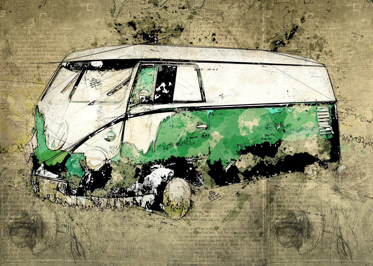 Volkswagen vw combi green Poster och Canvastavla