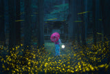 Japanese kimono and sea of fireflies Poster och Canvastavla