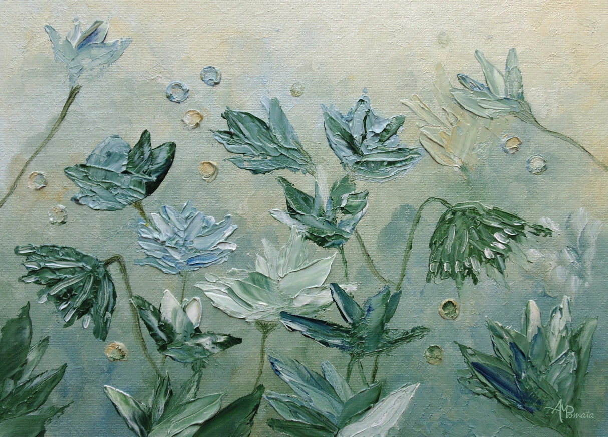 Dark Sea Green Flowers Poster och Canvastavla