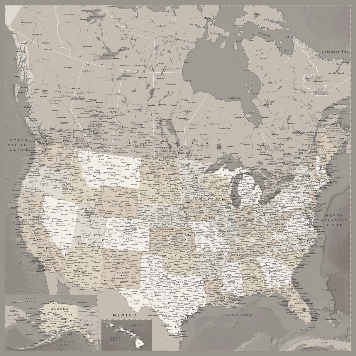 Highly detailed map of the United States, Davey Poster och Canvastavla
