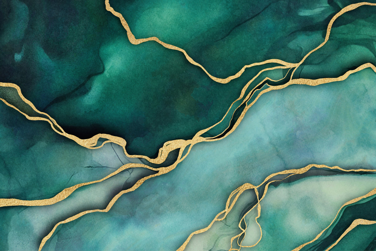 Teal Gold Marble Luxury Poster och Canvastavla
